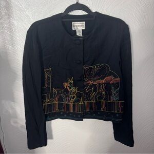 Vintage 90’s Karin Stevens Embroidered Colorful Jungle Print Blazer Size 14
